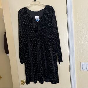 Michael Kors Black Gold Polka Dot Short Long Sleeve Beautiful Dress XL NWT$140
